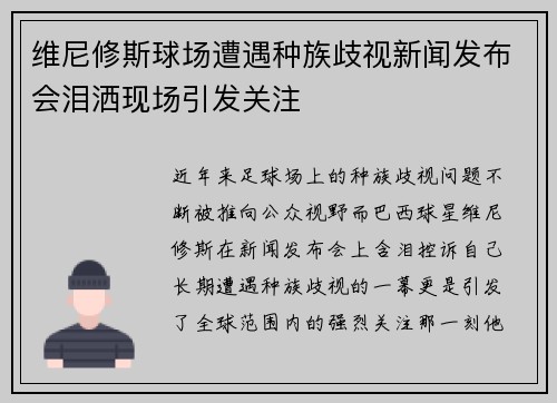 维尼修斯球场遭遇种族歧视新闻发布会泪洒现场引发关注